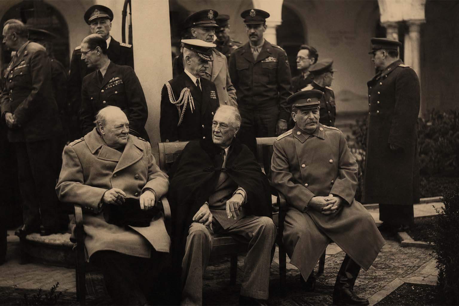 Churchill, Roosevelt y Stalin en la Conferencia de Yalta, febrero de 1945
