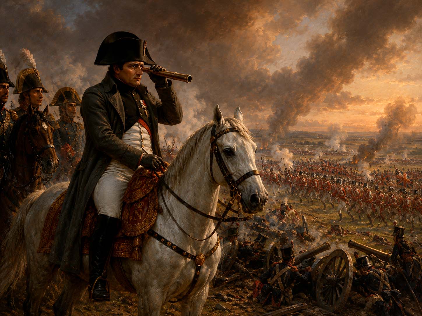Representación pictórica de la batalla de Waterloo (18 de junio de 1815), último combate de Napoleón Bonaparte