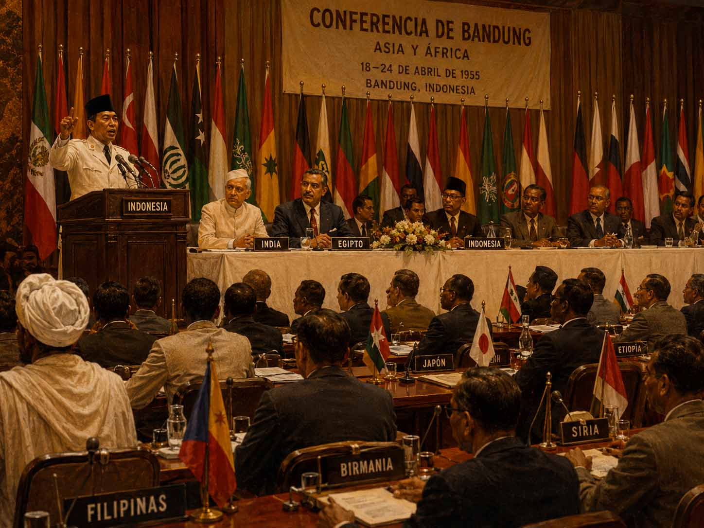 Fotografía de la Conferencia de Bandung (Indonesia, 1955) con los líderes de 29 países afroasiáticos reunidos, entre ellos Nasser, Nehru, Nkrumah y Sukarno
